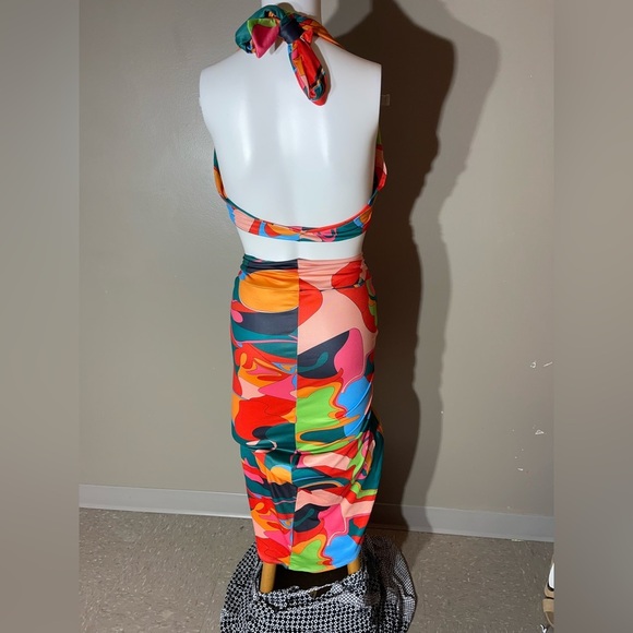 Coord Set Psychedelic Colorful Swirls 60s/70’s Style Halter Bra Top Skirt - Picture 2 of 12